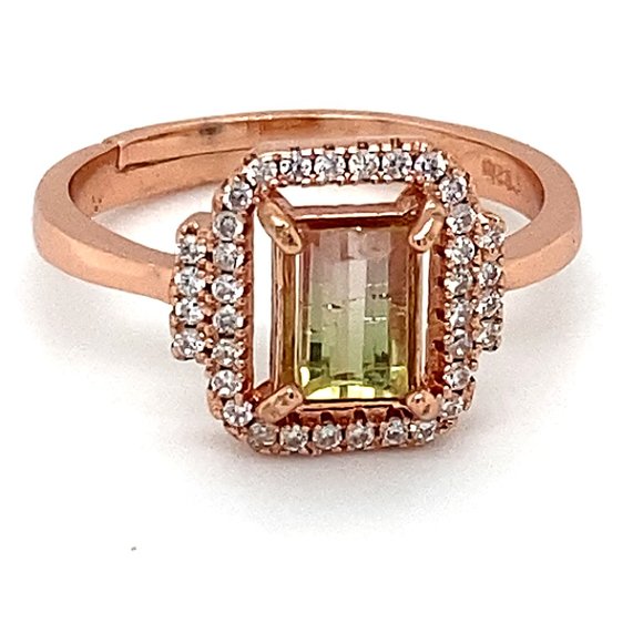 Watermelon Tourmaline 1.28ct Rose Gold Silver Ring